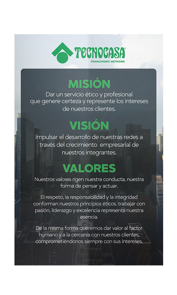 Poster Tenocasa: Misión, Visión y Valores 2025